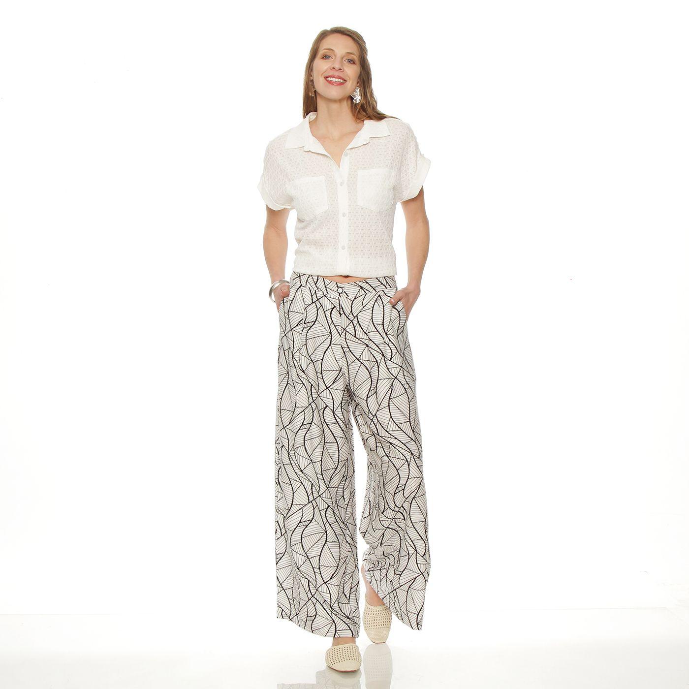 Pantalon Wide Leg Estampado Tiro Alto Pretina Basica 1 Boton-4