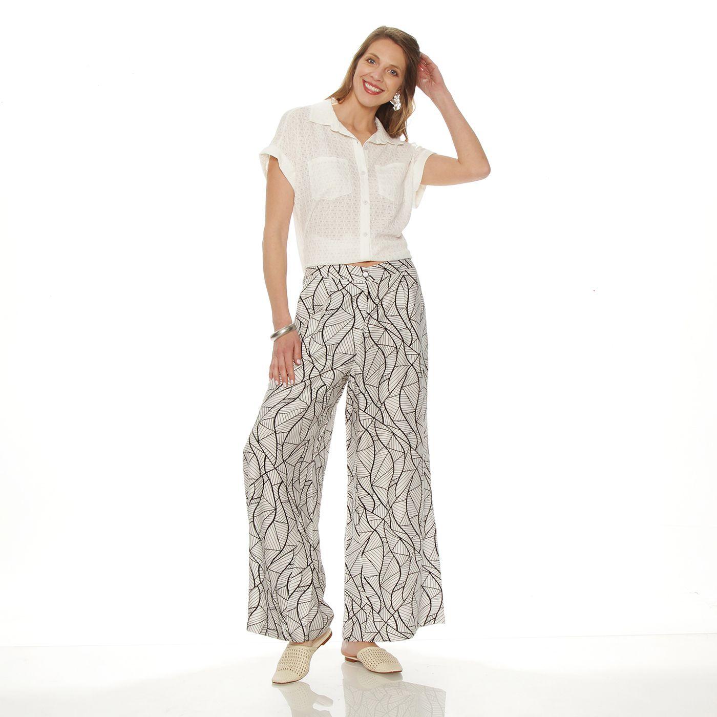 Pantalon Wide Leg Estampado Tiro Alto Pretina Basica 1 Boton-5