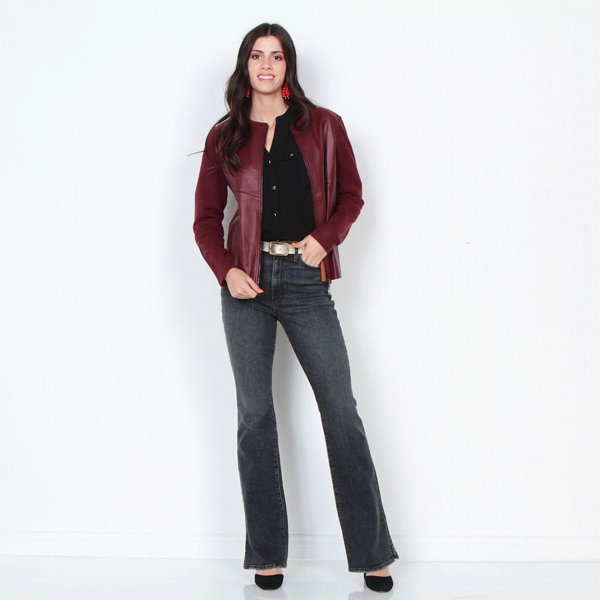 Blusa Manga Larga Solida Con Cuello Mao Y Bolsillos-8