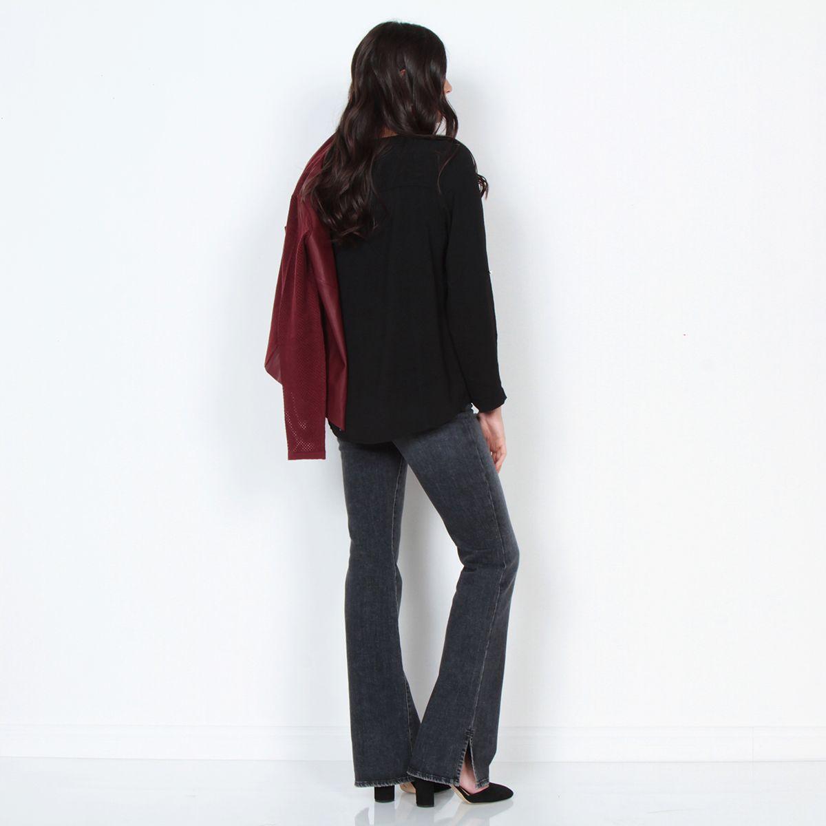 Blusa Manga Larga Solida Con Cuello Mao Y Bolsillos-9