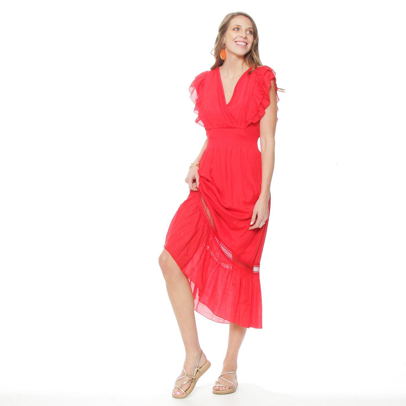 Vestido Manga Corta Escote V  Elasticado En Cintura-2