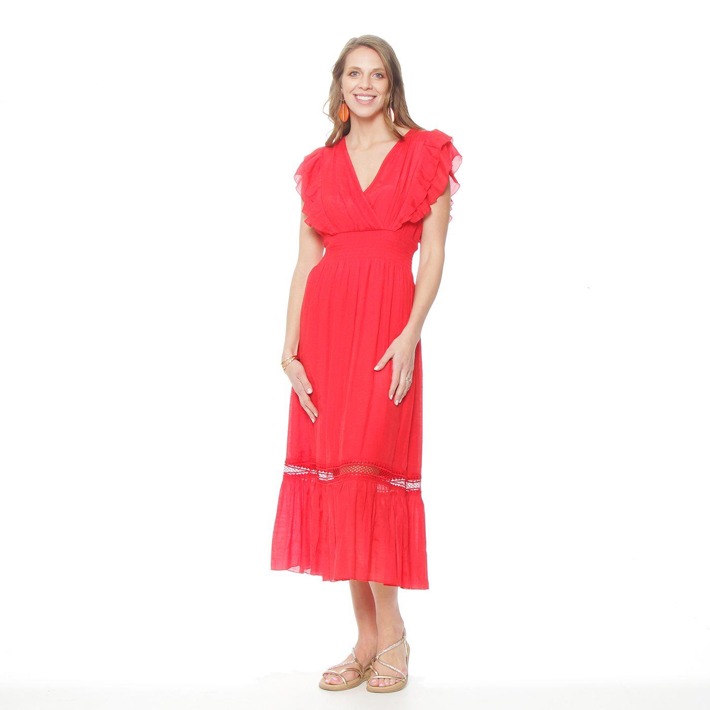 Vestido Manga Corta Escote V  Elasticado En Cintura-3
