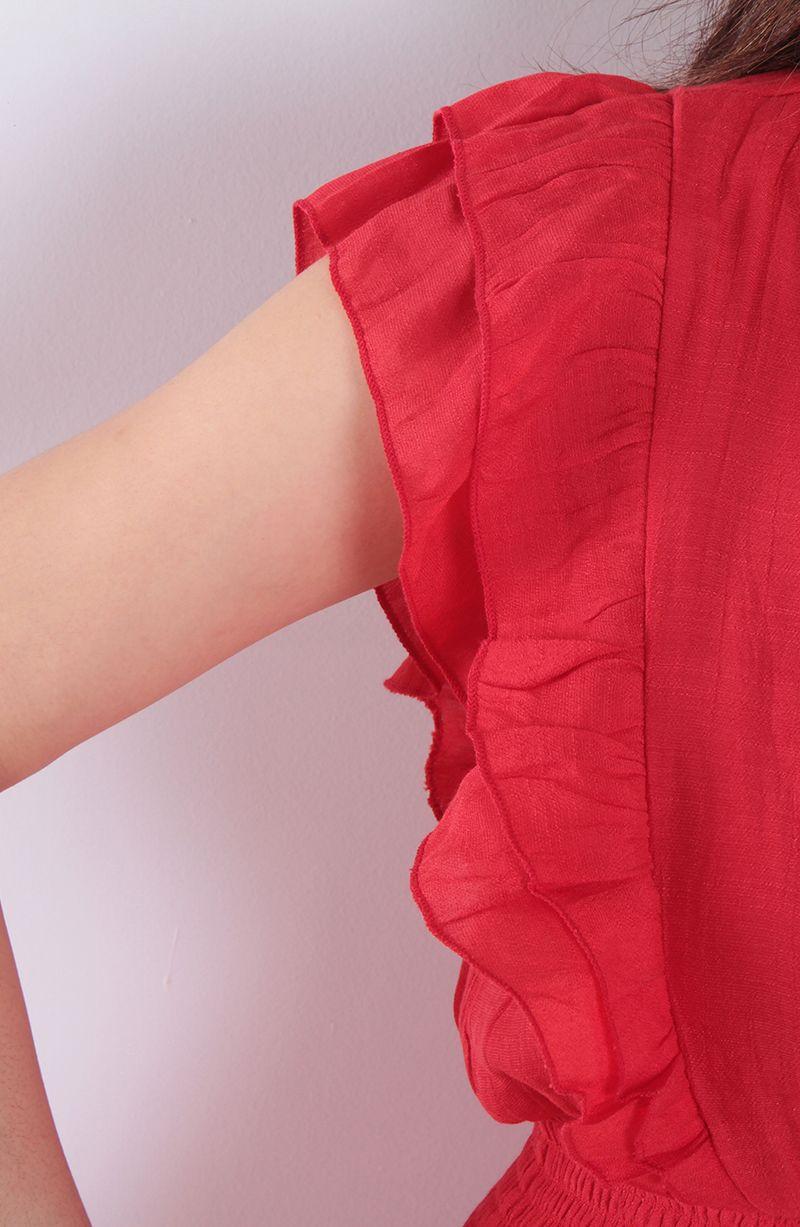 Vestido Manga Corta Escote V  Elasticado En Cintura-2