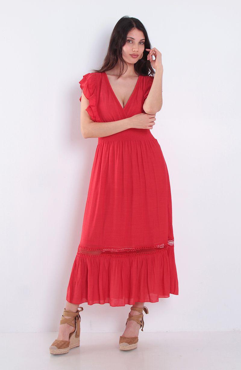 Vestido Manga Corta Escote V  Elasticado En Cintura-5