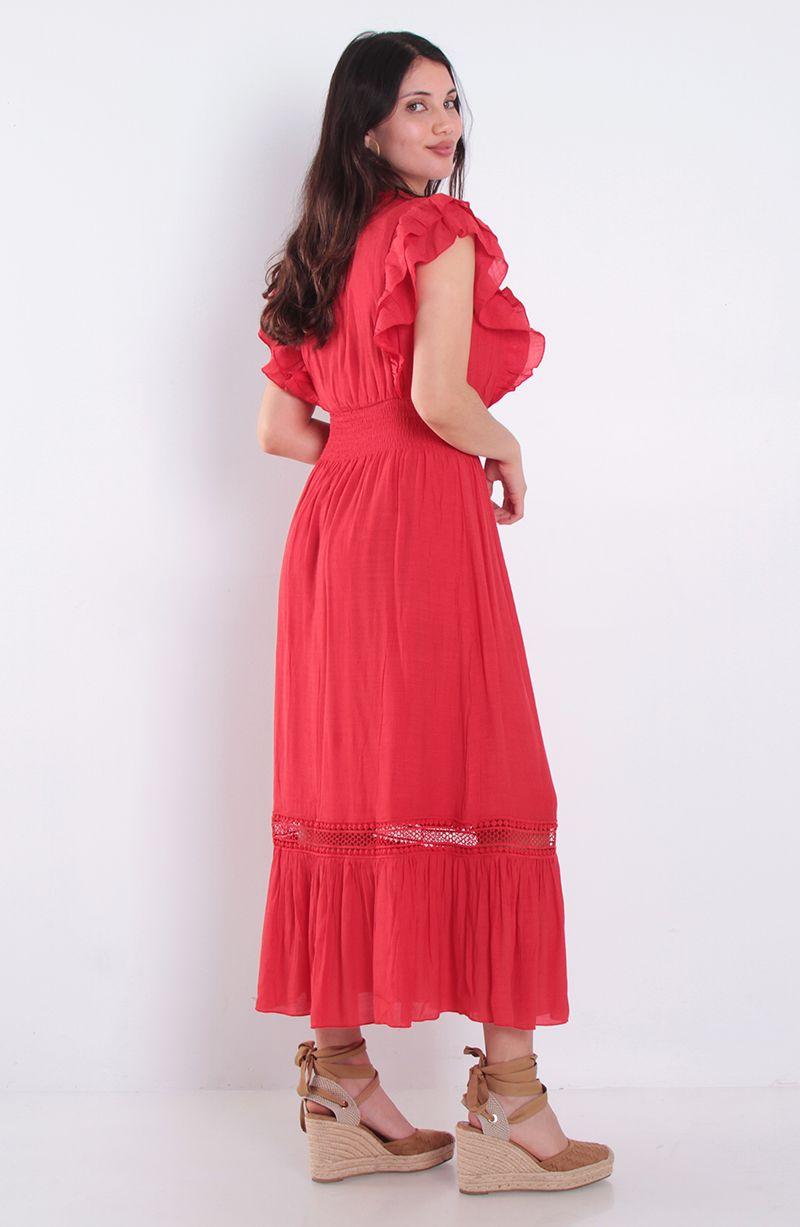 Vestido Manga Corta Escote V  Elasticado En Cintura-6