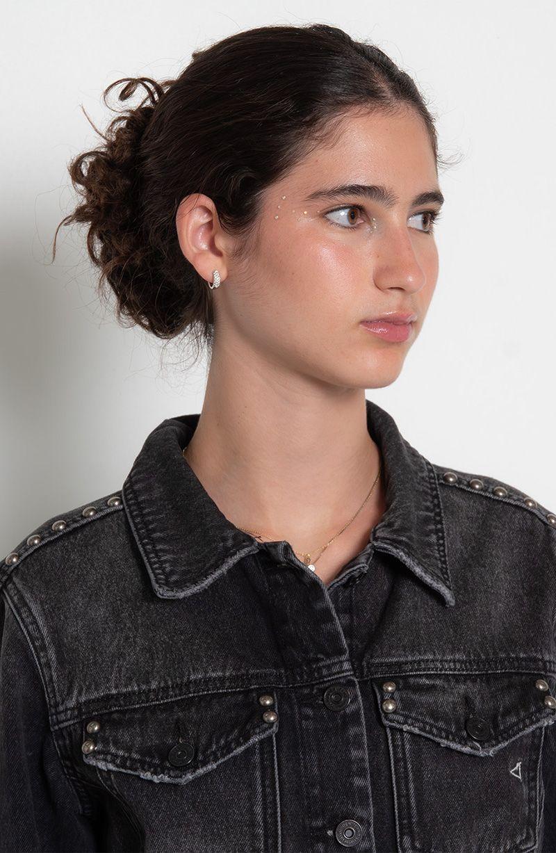 Chaqueta Denim Manga Larga Con Tachas Abotonada En Delantero-2