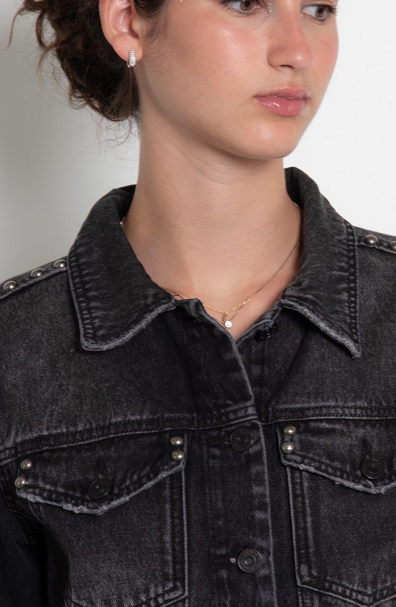 Chaqueta Denim Manga Larga Con Tachas Abotonada En Delantero-3