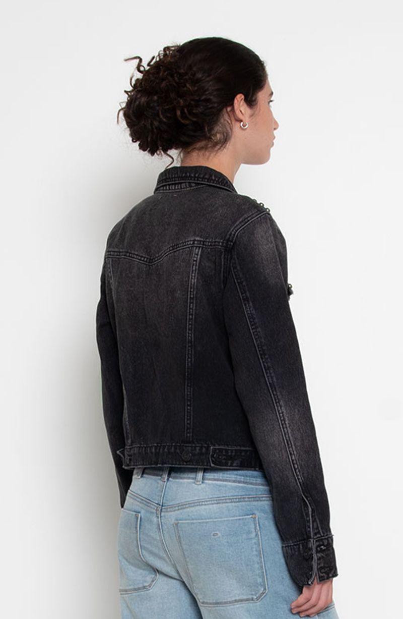 Chaqueta Denim Manga Larga Con Tachas Abotonada En Delantero-4