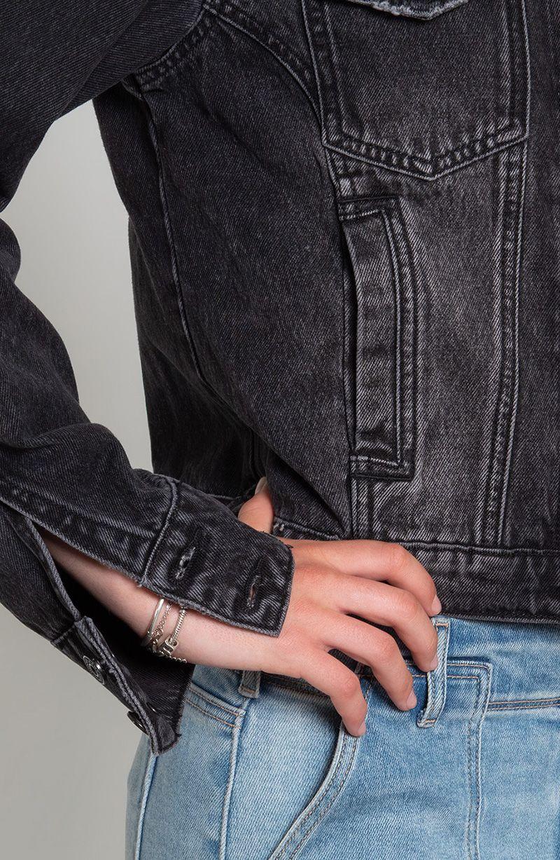 Chaqueta Denim Manga Larga Con Tachas Abotonada En Delantero-5