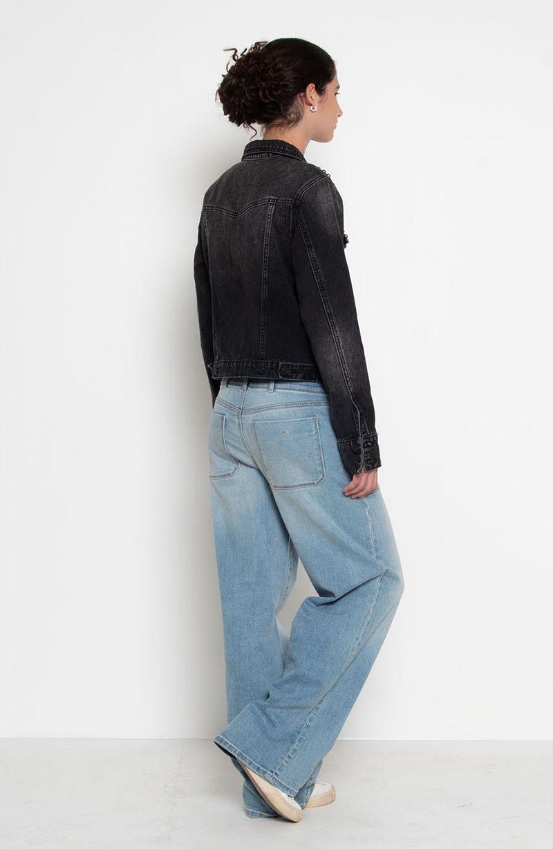 Chaqueta Denim Manga Larga Con Tachas Abotonada En Delantero-6