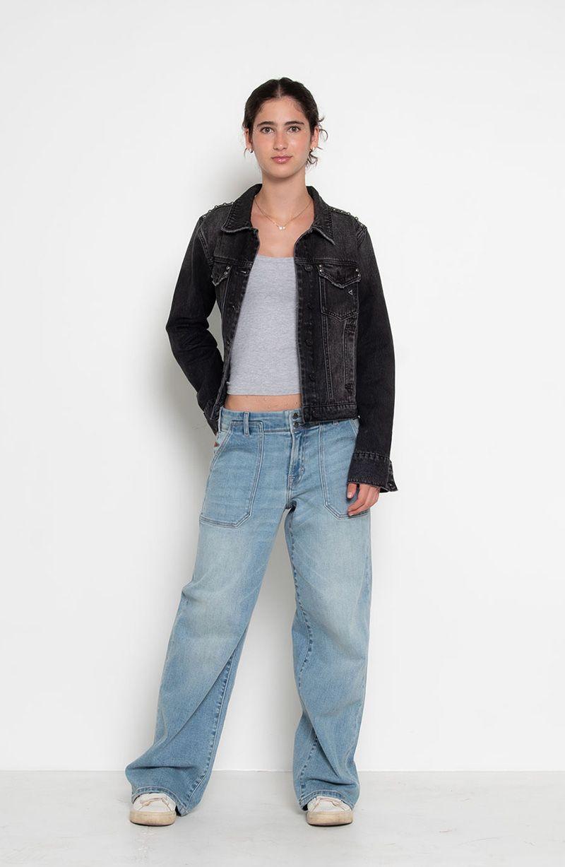 Chaqueta Denim Manga Larga Con Tachas Abotonada En Delantero-9