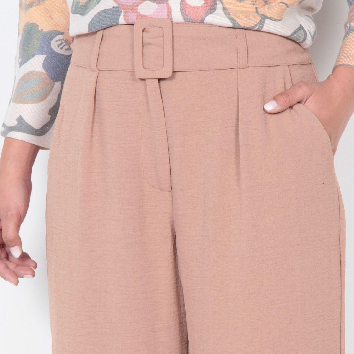 Pantalon Wide Leg Pretina Basica Con Cinturon  Tiro Alto-2