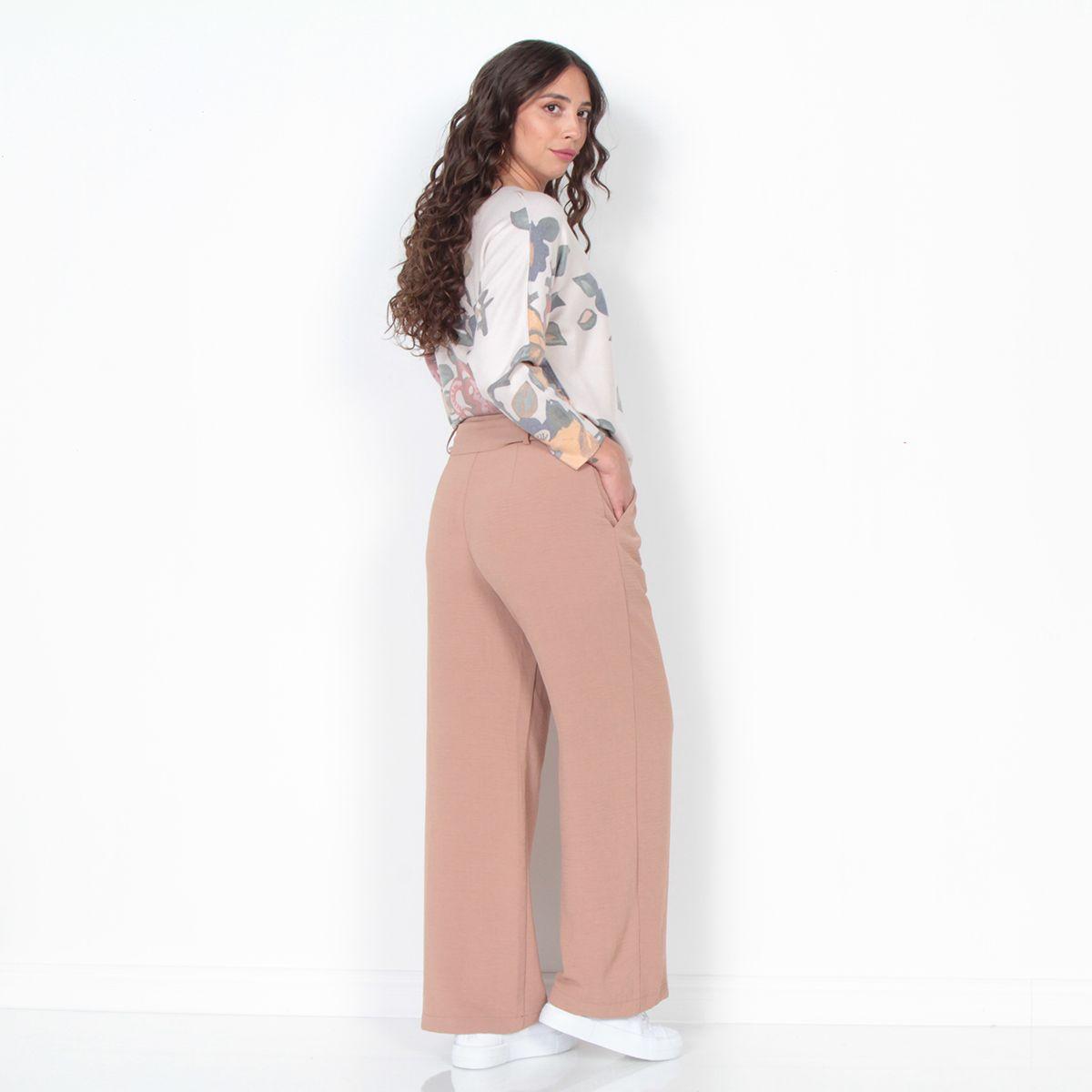 Pantalon Wide Leg Pretina Basica Con Cinturon  Tiro Alto-5