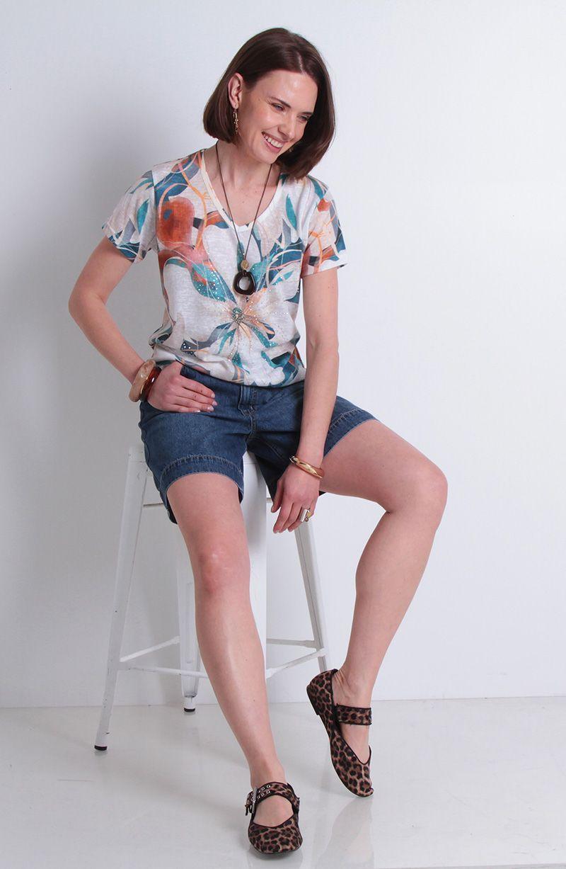Polera Manga Corta Sublimada Escote V-6