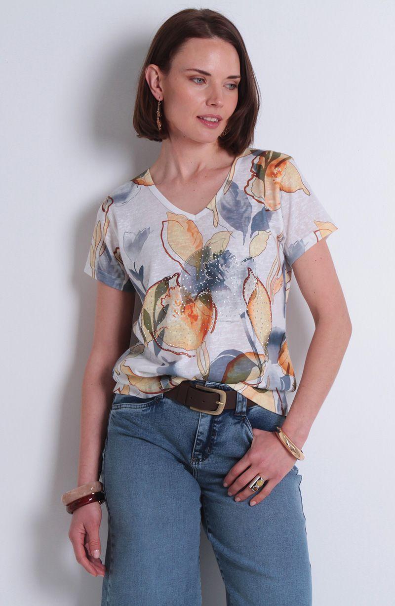 Polera Manga Corta Sublimada Escote V-0