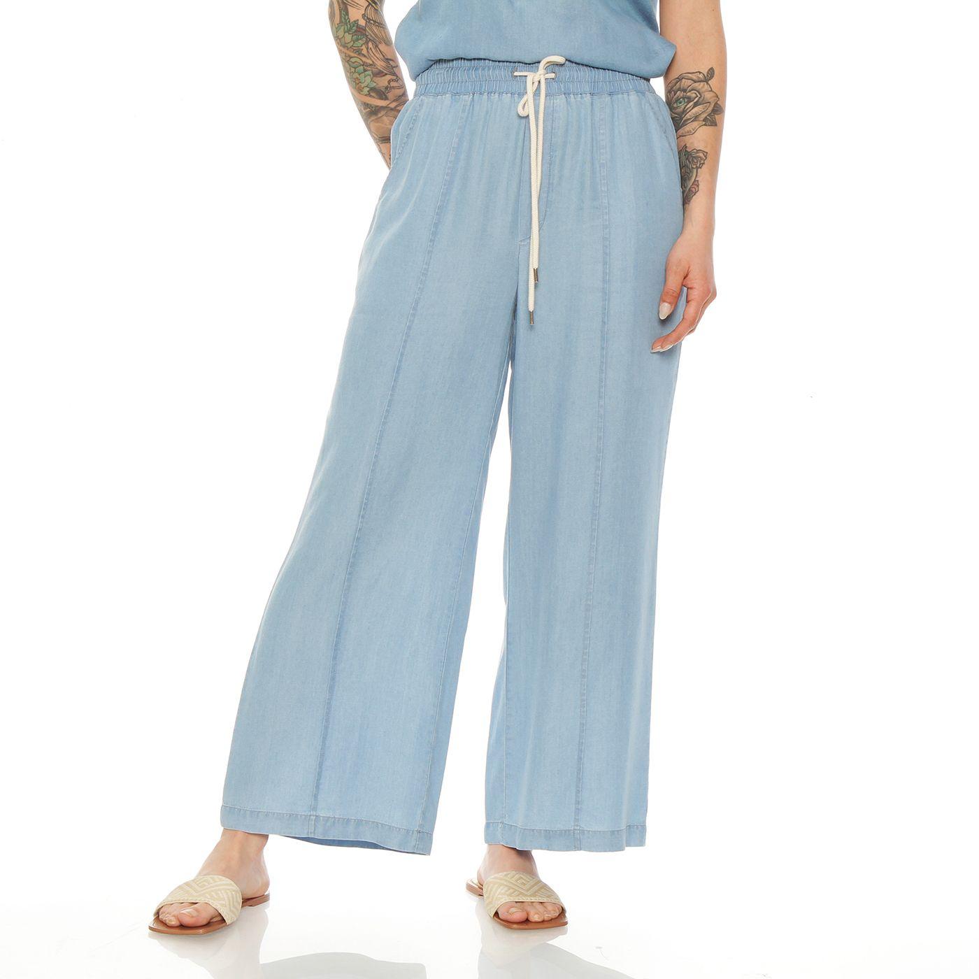 Pantalon Lyocell Wide Leg Tiro Alto Pretina Elasticada Con Cordon-0