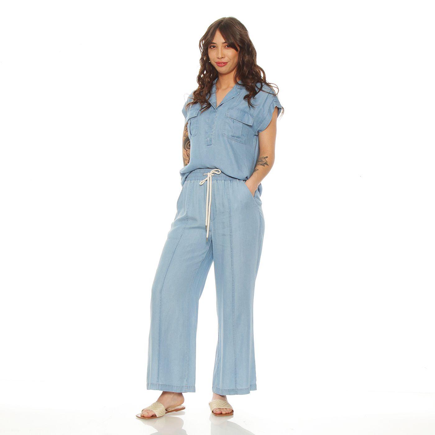 Pantalon Lyocell Wide Leg Tiro Alto Pretina Elasticada Con Cordon-3