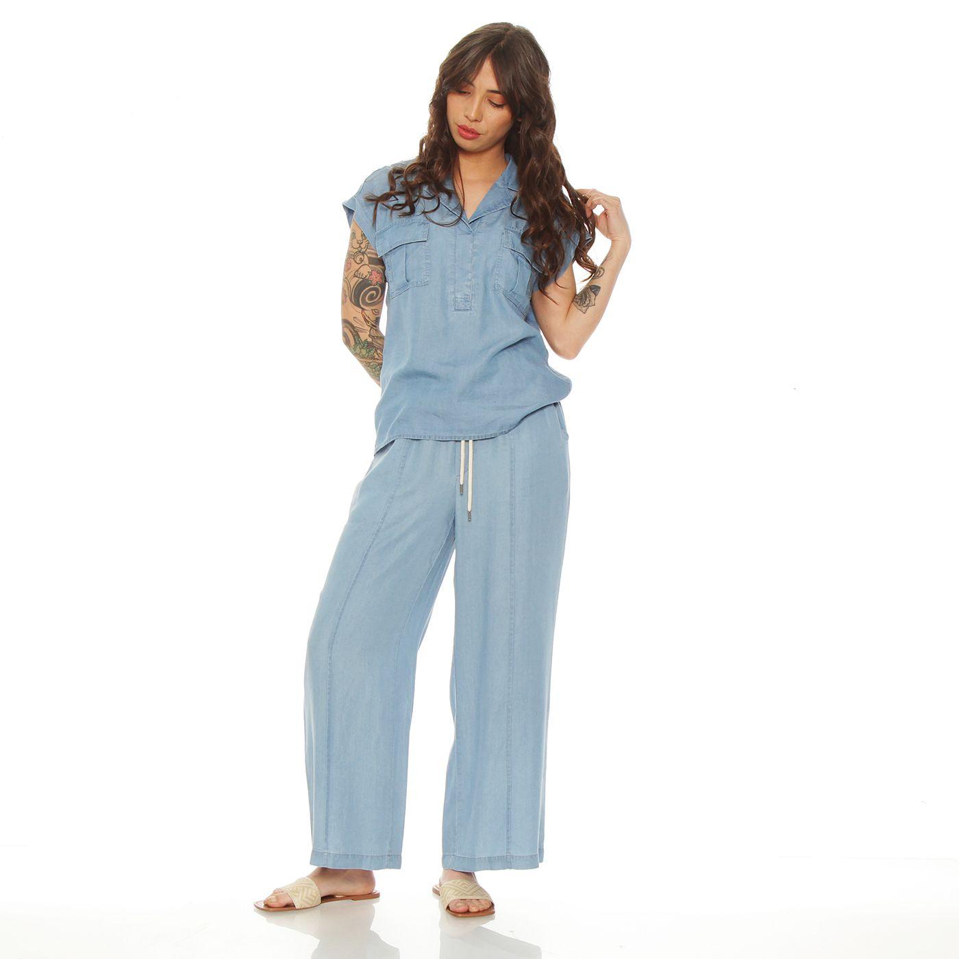 Pantalon Lyocell Wide Leg Tiro Alto Pretina Elasticada Con Cordon-4