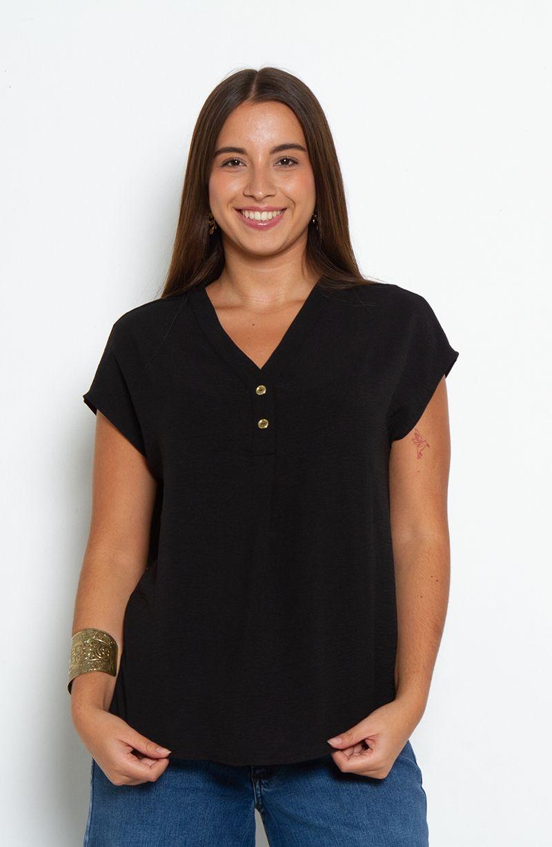 Blusa Manga Corta Escote V Con 2 Botones-0