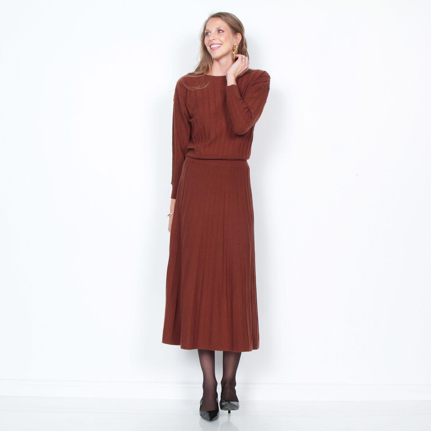 Falda Tejida Solida Con Cintura Elasticada-4