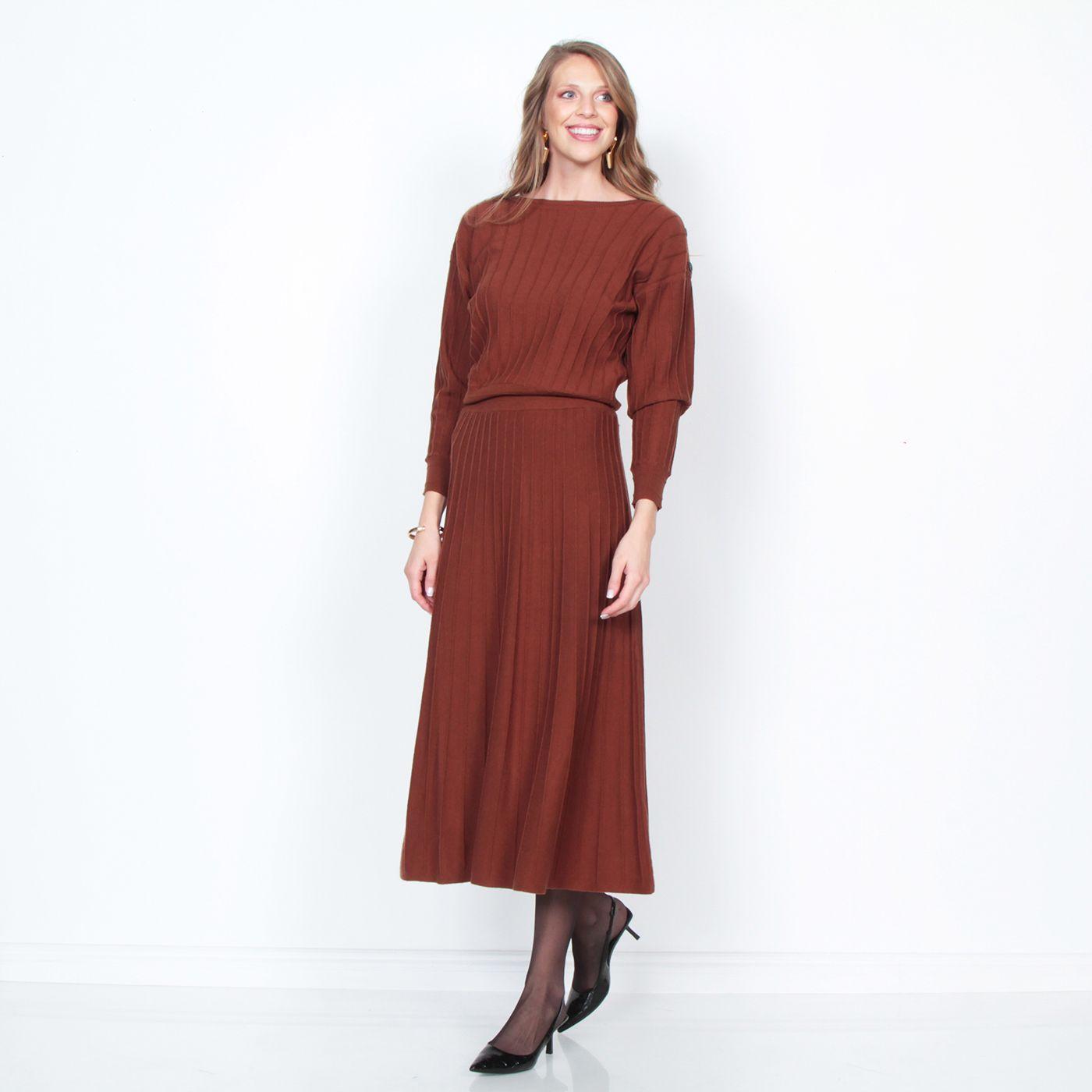 Falda Tejida Solida Con Cintura Elasticada-3