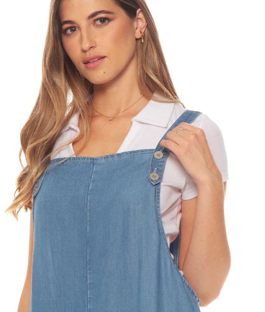 Jardinera Tencel Tirantes Con Ajuste Boton Bolsillo Parches-1