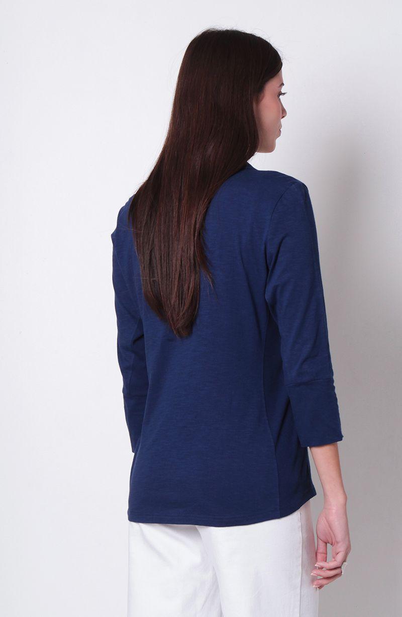 Blusa Manga 3/4 Abotonada En Delantero Con Rib En Costado-3