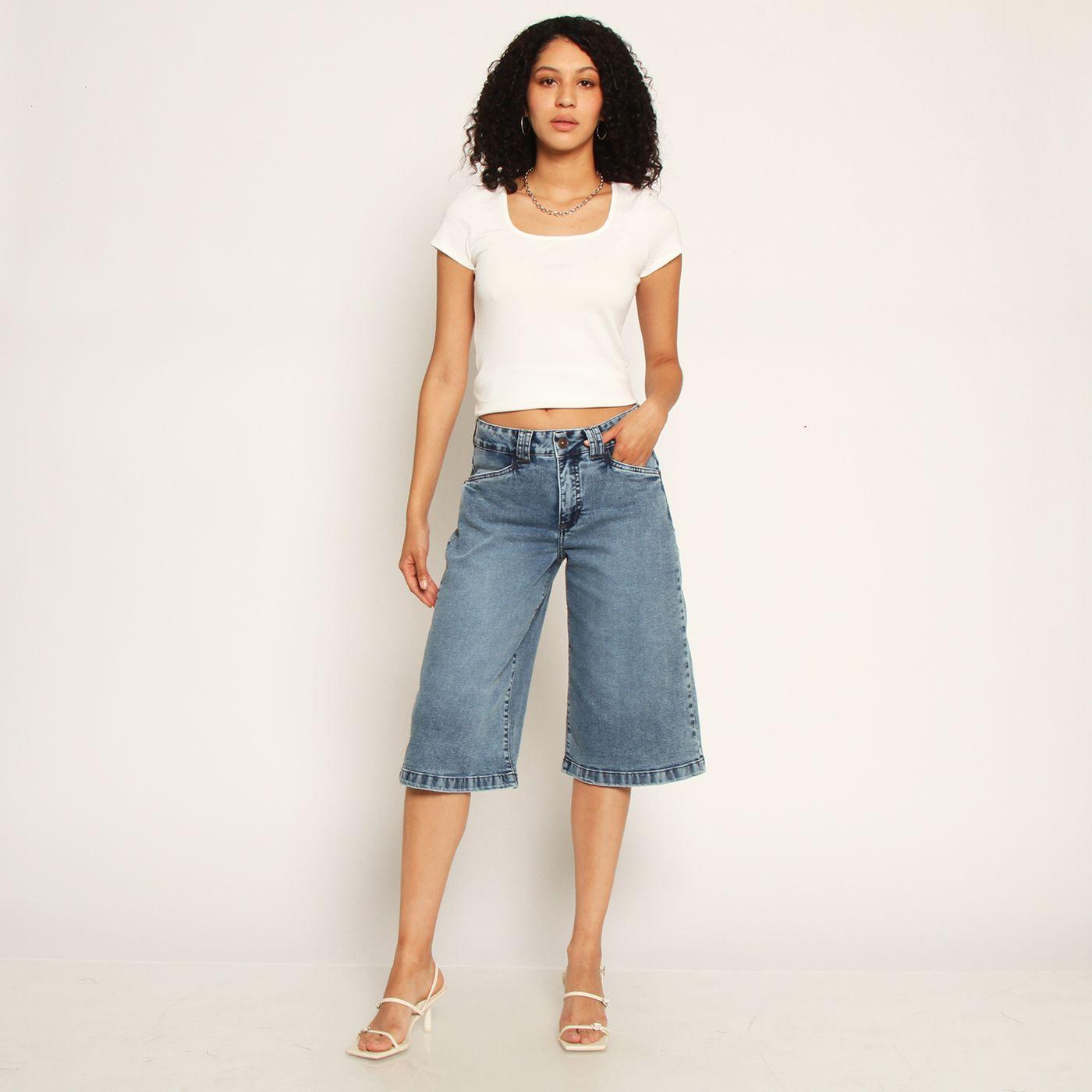 Bermuda Jort Denim Tiro Alto Pretina Interna 1 Boton-2