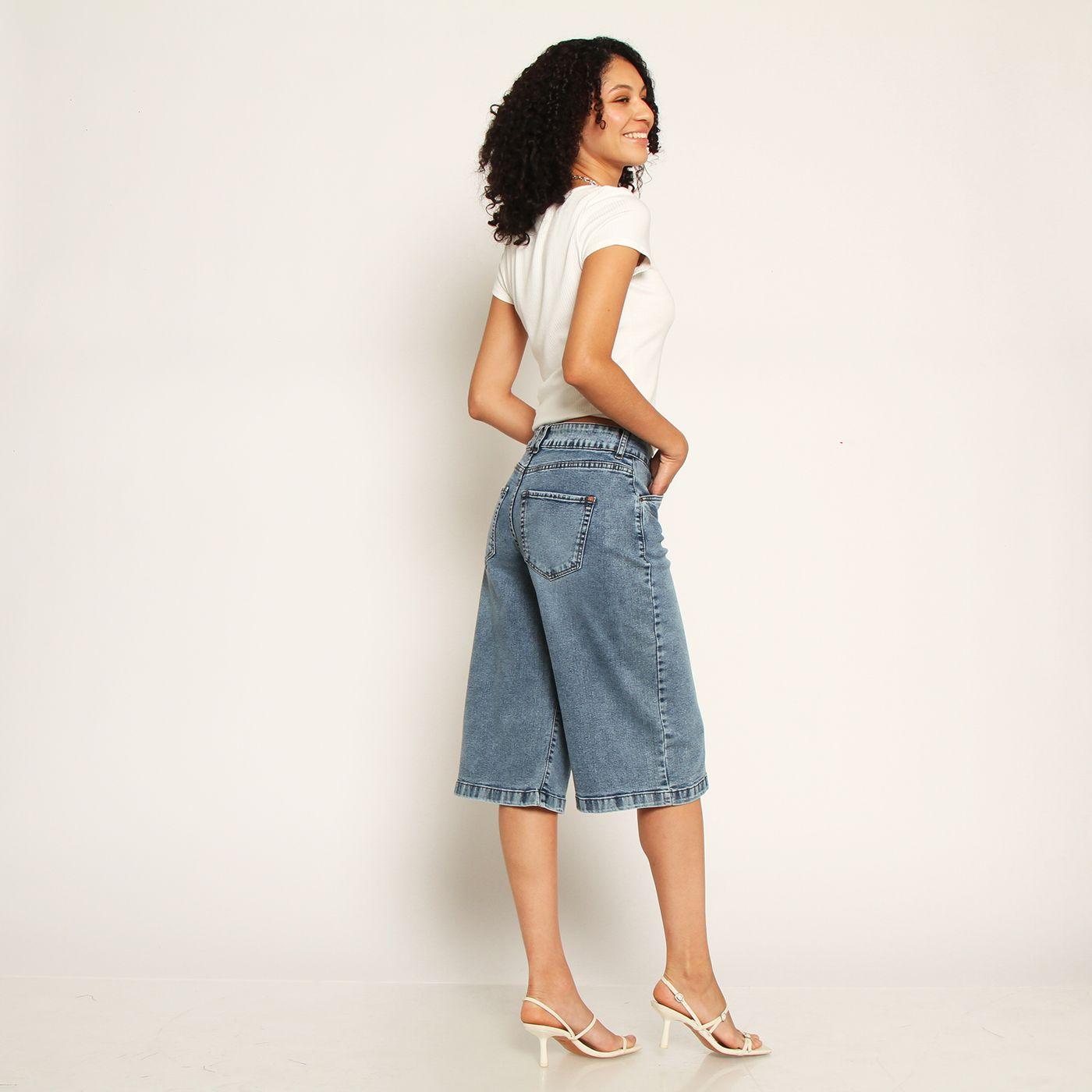 Bermuda Jort Denim Tiro Alto Pretina Interna 1 Boton-5