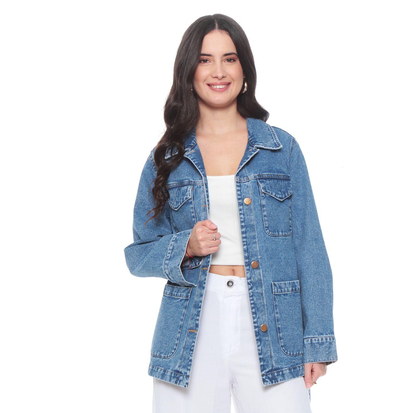 Chaqueta Manga Larga Denim Abotonada En Delantero Con Lazo En Cintura-6
