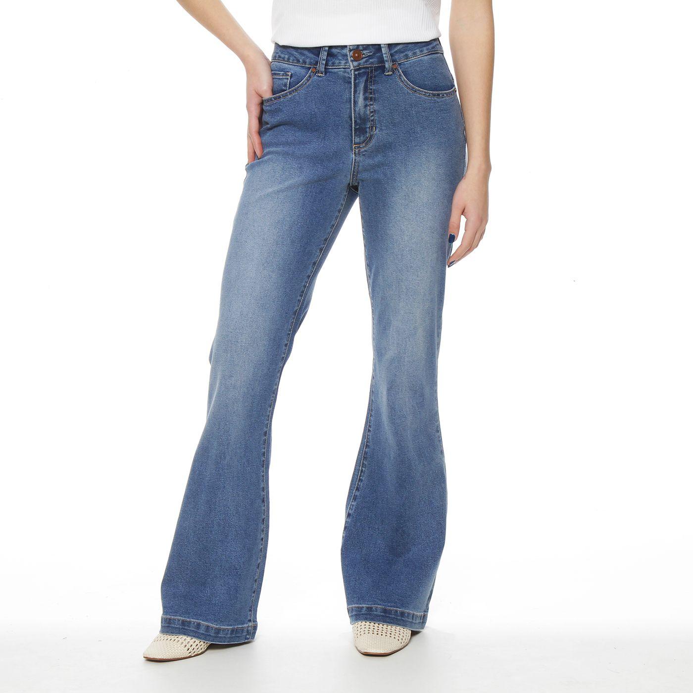 Jeans  Flare Tiro Alto Pretina Basica 1 Boton-0