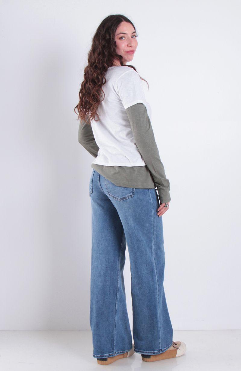 Jeans Wide Leg Tiro Alto Pretina Basica 1 Boton-4