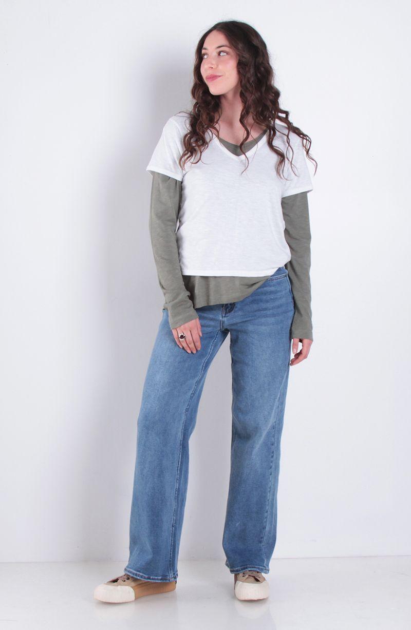 Jeans Wide Leg Tiro Alto Pretina Basica 1 Boton-6