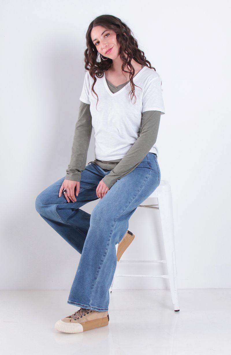 Jeans Wide Leg Tiro Alto Pretina Basica 1 Boton-8