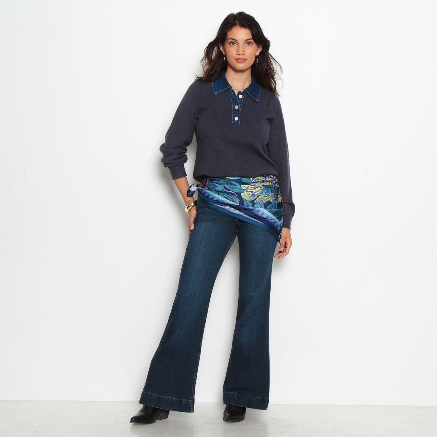 Sweater Manga Larga Con Cuello En Denim-2