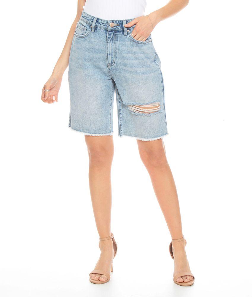 Bermuda Denim Pretina Basica Un Boton Basta Desflecada Y Rotura-0