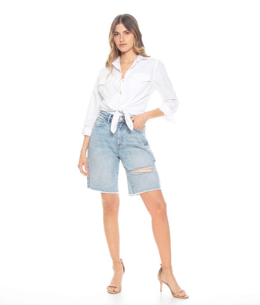 Bermuda Denim Pretina Basica Un Boton Basta Desflecada Y Rotura-4