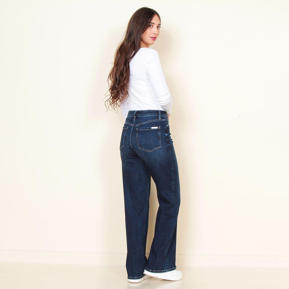Jeans 1 Boton Tiro Alto Pretina Basica Wide Leg-5