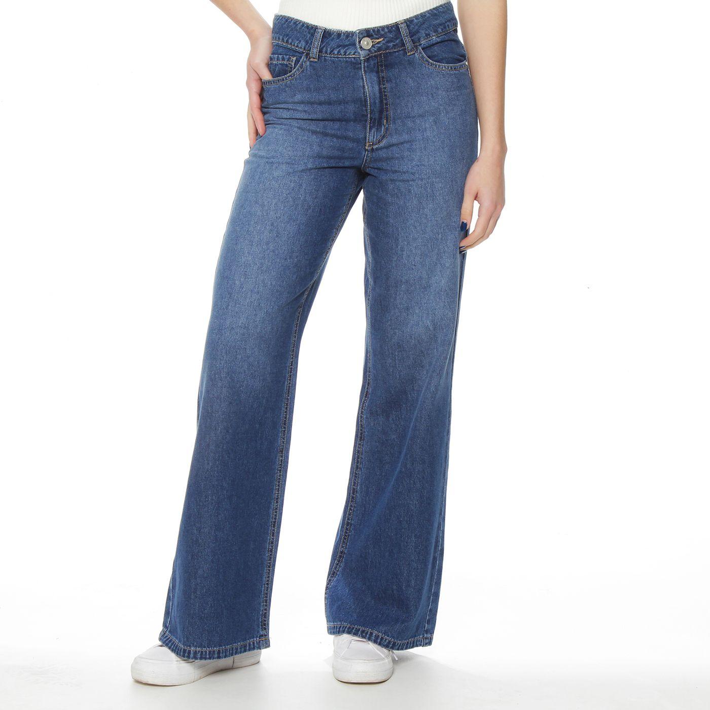 Jeans Wide  Leg Tiro Alto Pretina  Basica 1 Boton-0