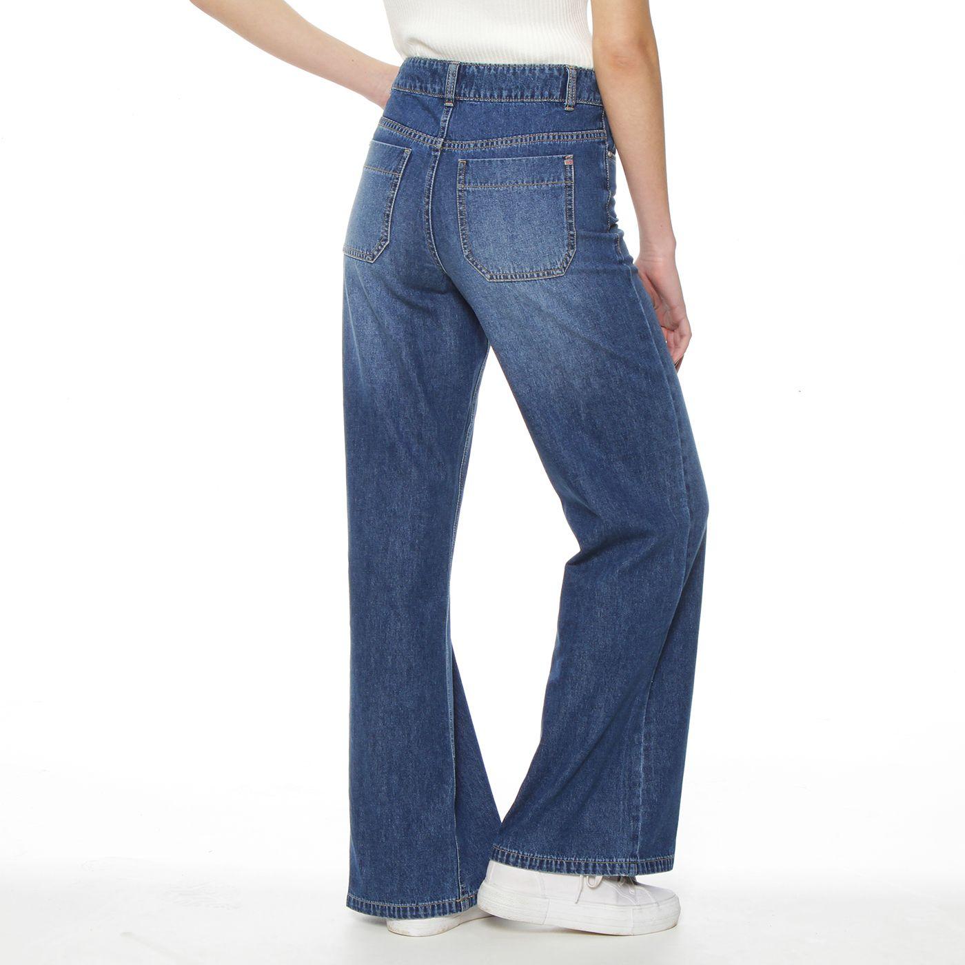 Jeans Wide  Leg Tiro Alto Pretina  Basica 1 Boton-2
