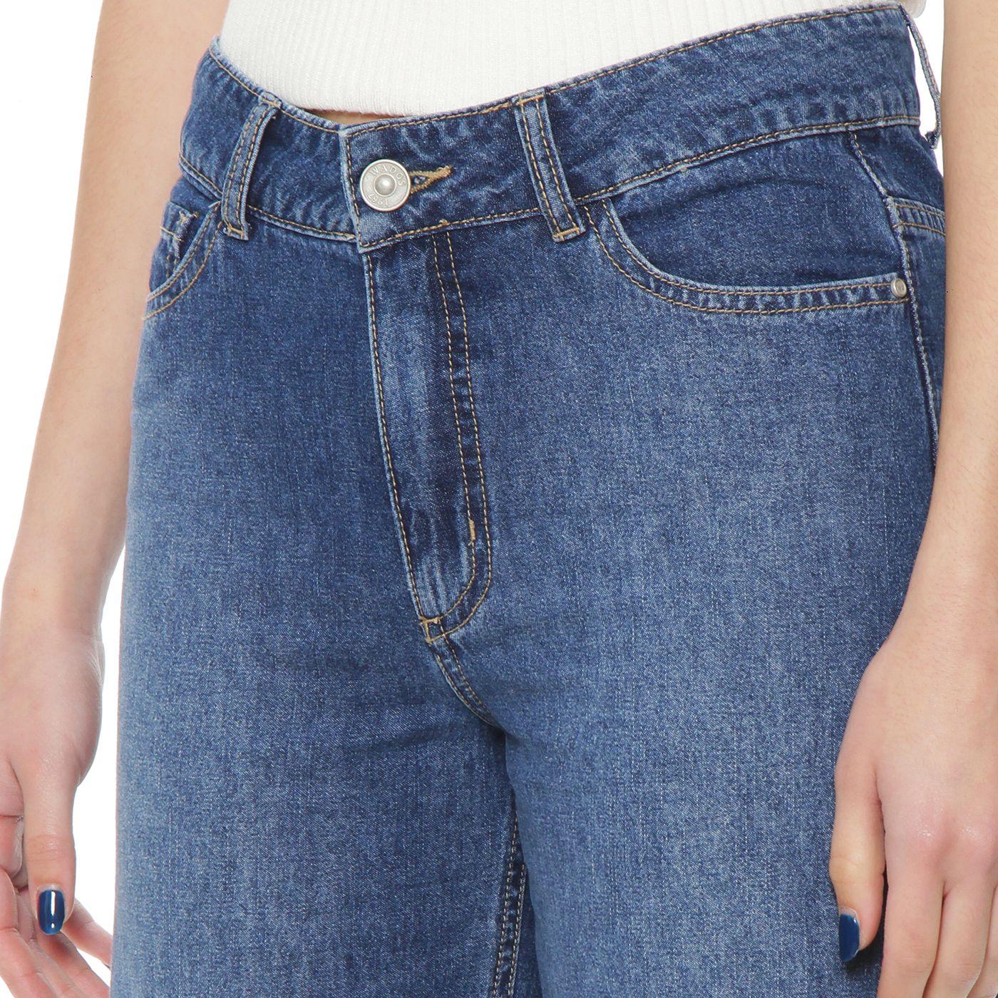 Jeans Wide  Leg Tiro Alto Pretina  Basica 1 Boton-6