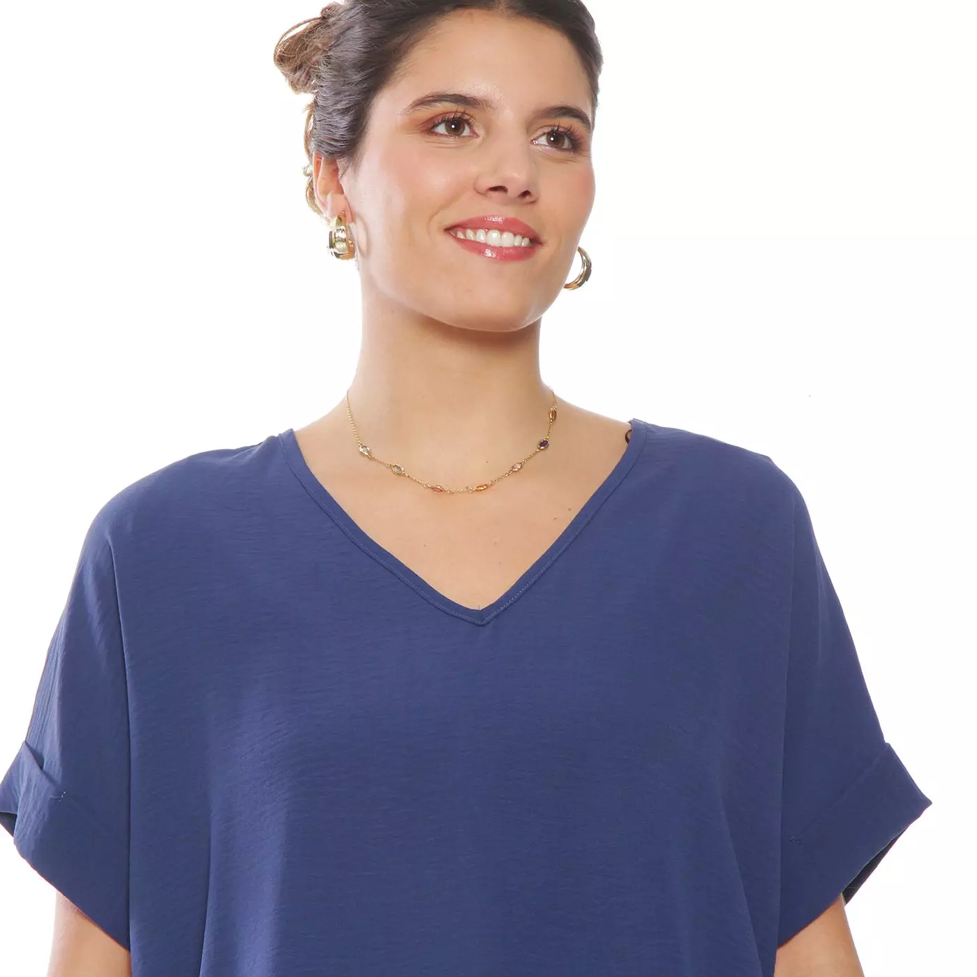 Blusa Manga  Corta  Solida Escote V-1