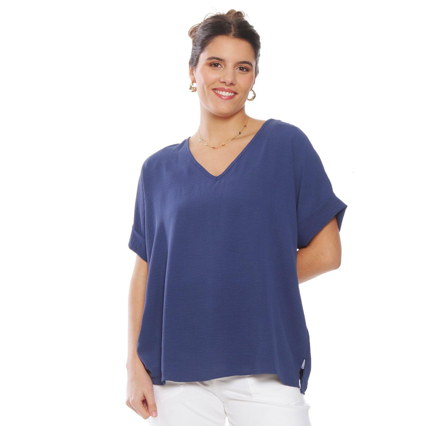 Blusa Manga  Corta  Solida Escote V-2
