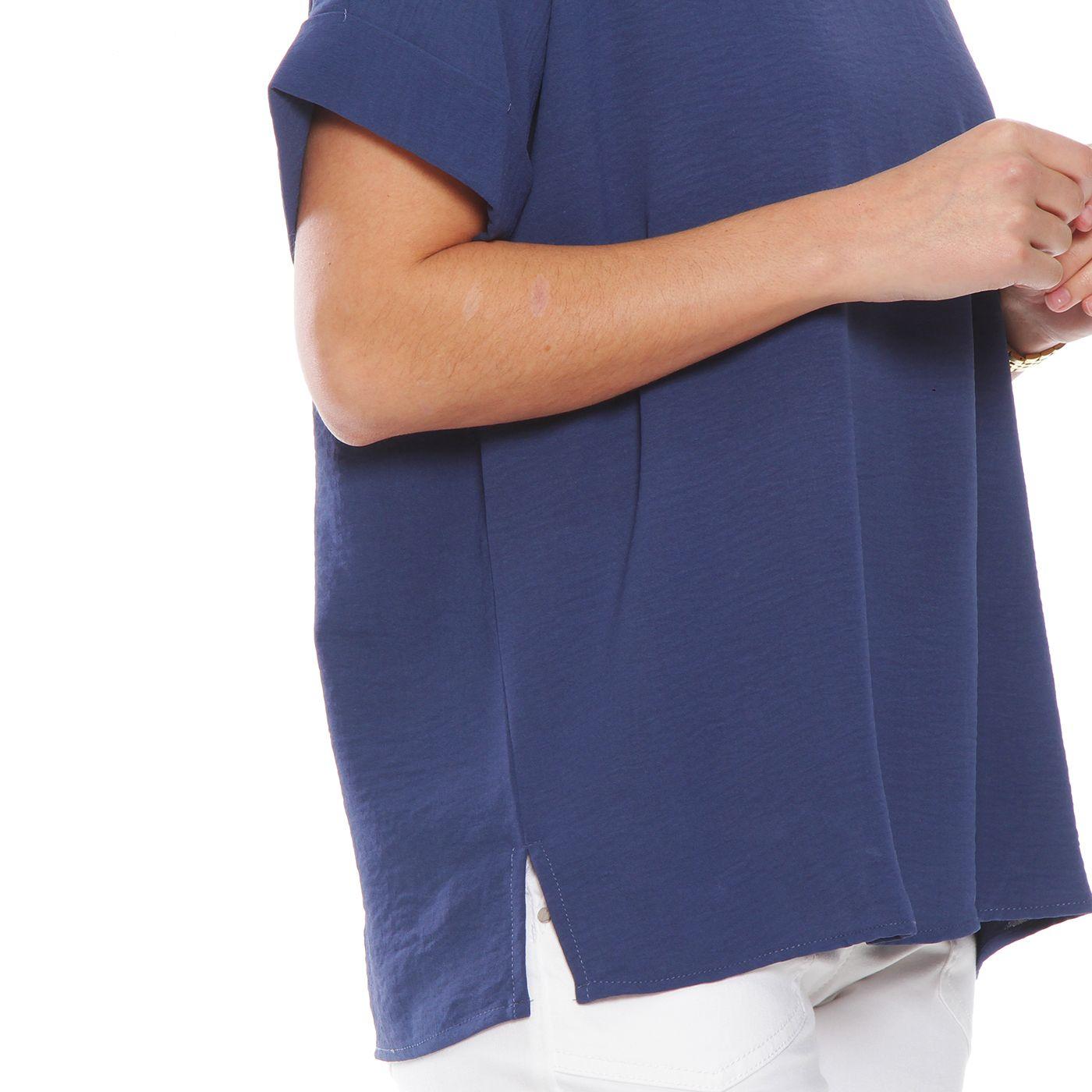 Blusa Manga  Corta  Solida Escote V-3