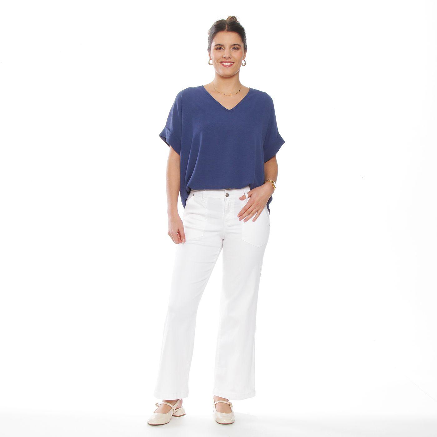 Blusa Manga  Corta  Solida Escote V-4