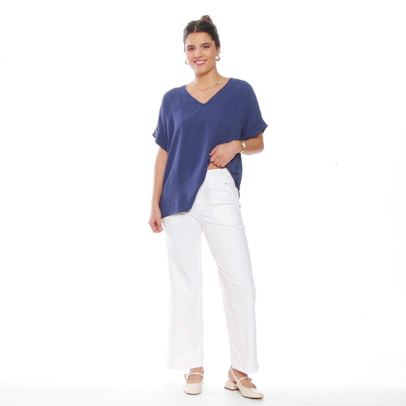 Blusa Manga  Corta  Solida Escote V-5