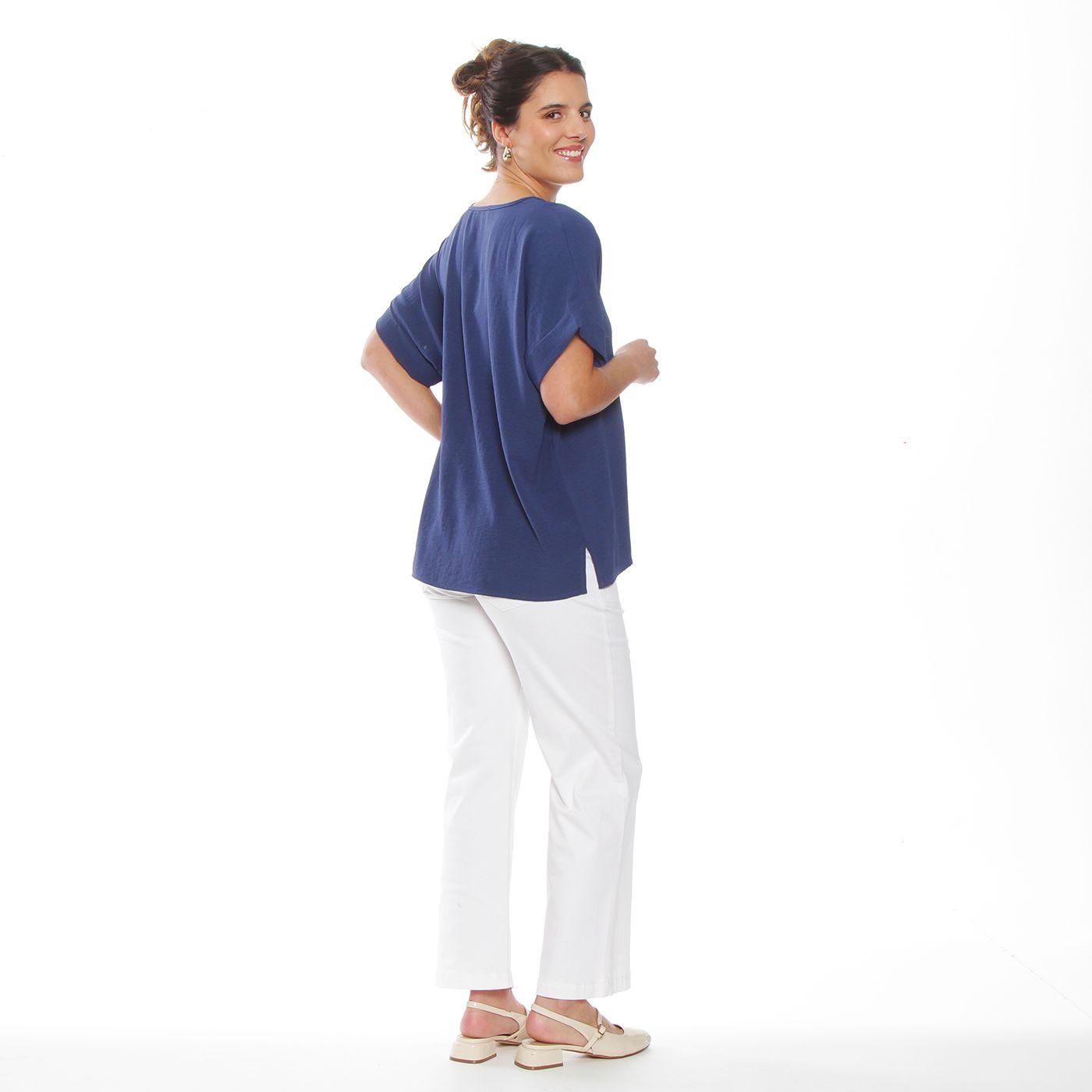 Blusa Manga  Corta  Solida Escote V-7