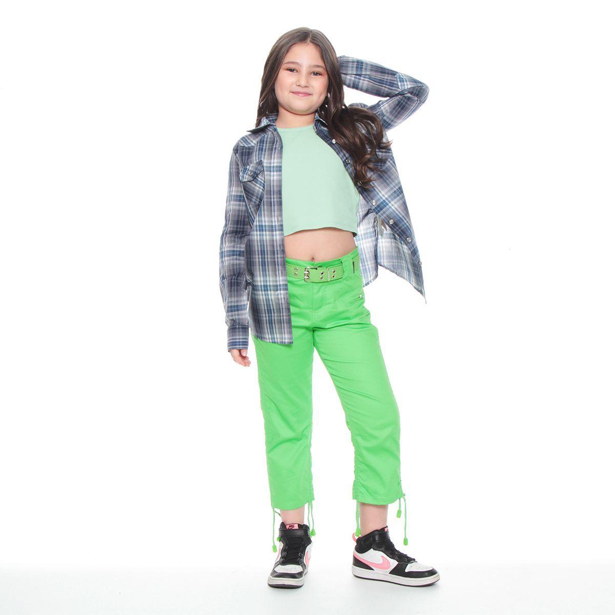 Capri Verde Infantil Con Cinturon Y Recogido En Basta-4