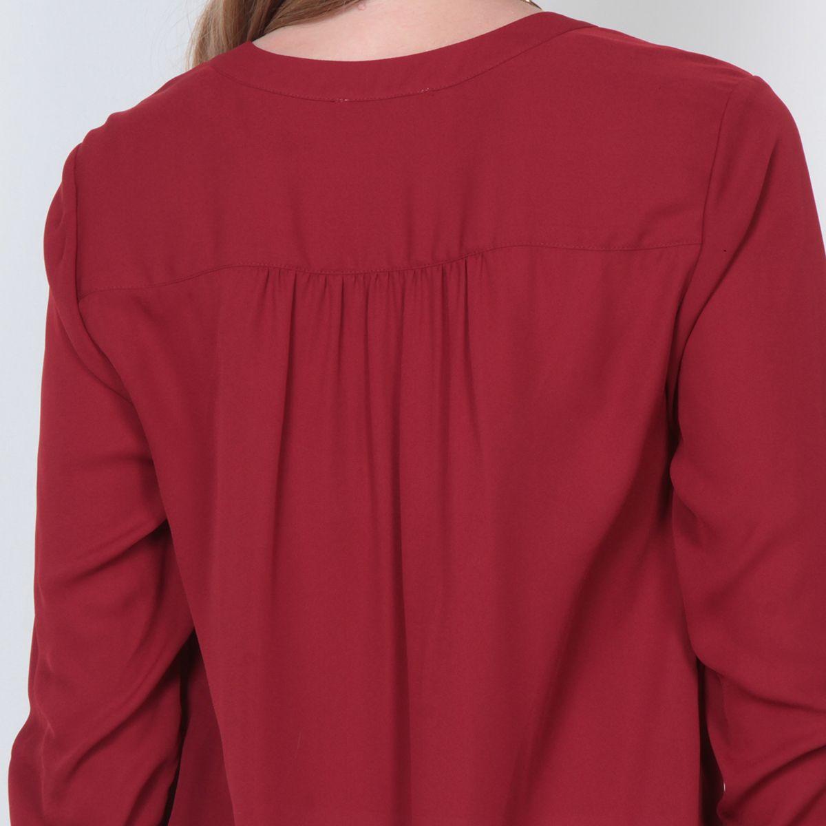 Blusa Manga Larga Solida Escote Mao Abotonada En Delantero-5
