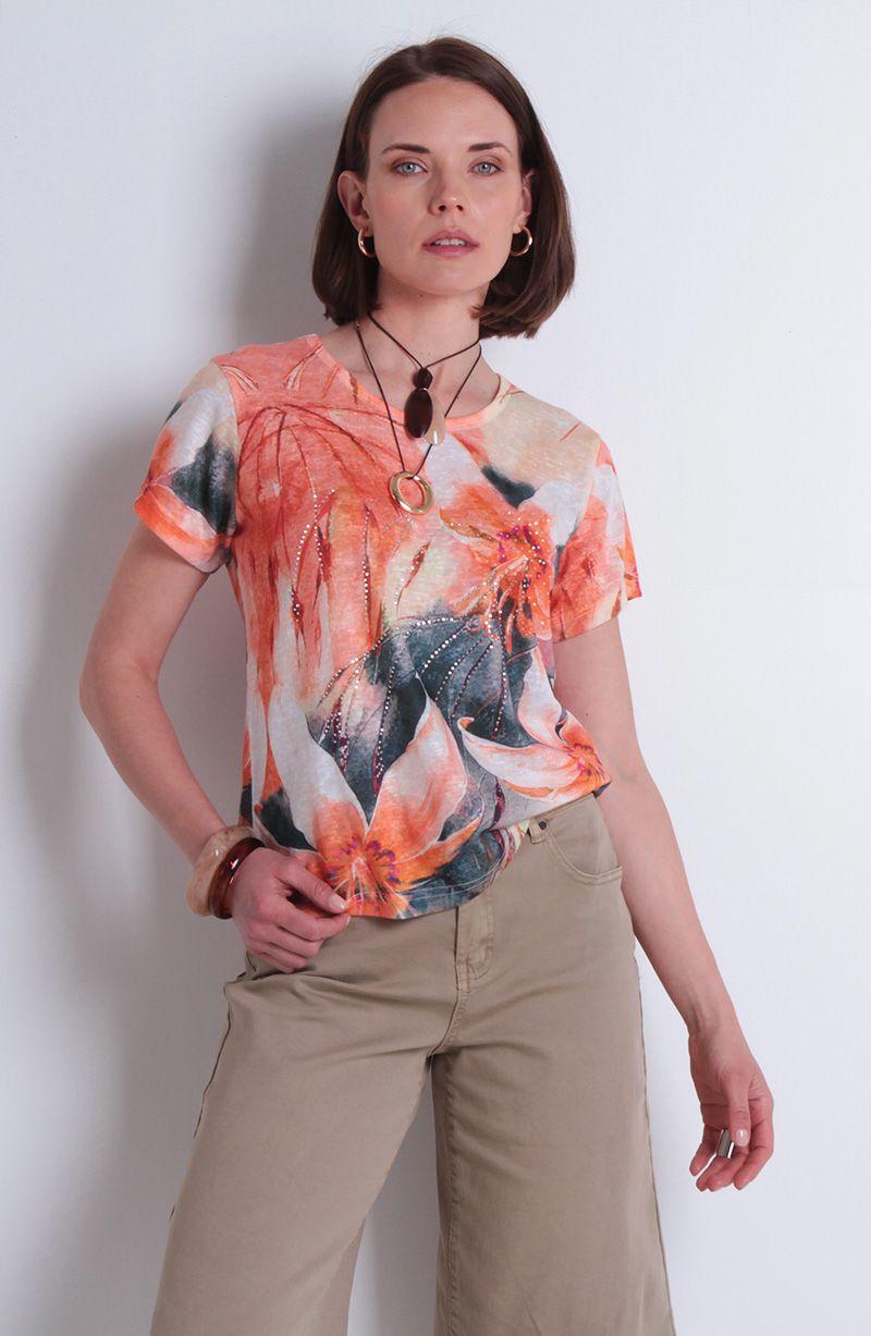 Polera Manga Corta Sublimado Con Strass Escote Redondo-0